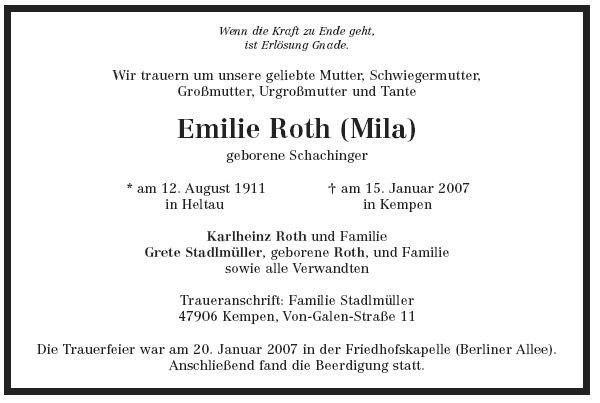 Schachinger Emilie 1911-2007Todesanzeige